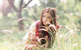 Woman smiling field outdoors longhair - adobe lightroom free wallpaper