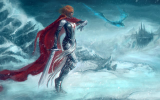 Red cape snow aurora starry - anato finnstark free wallpaper for desktop