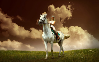 Woman horse field cloudy sunset - a woman riding free wallpaper