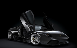 Black sports car doors open 2 - a black floor free wallpaper for desktop