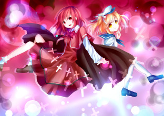 Anime girls flying pink background - the air together free wallpaper