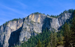 Mountain forest blue sky clouds - waterfall free wallpaper