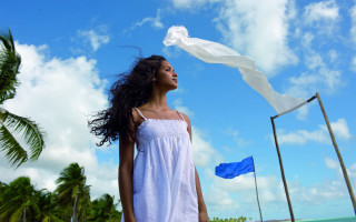 Woman beach white dress blue - a white dress free wallpaper for desktop