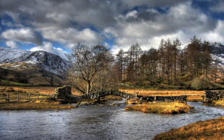 River bridge mountain forest sunset - a lush green forest under a cloudy sky free wallpaper