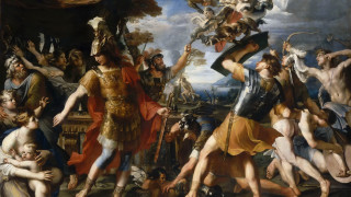 Renaissance man surrounded people animals - renaissance oil painting free wallpaper