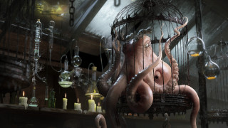 Octopus cage candles clock fantasy - lovecraftian free wallpaper