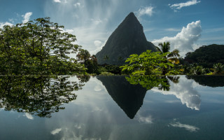 Mountain reflection lake trees clouds - the water of a lake free wallpaper