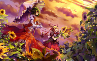 Anime girls sunflowers umbrella field - a field of sunflowers free wallpaper for desktop
