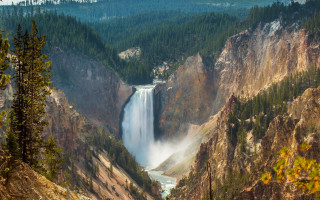 Waterfall valley trees river autumn - ansel adams free wallpaper for desktop