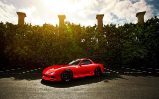 Red sports car parking lot 52 - fine art free wallpaper for desktop