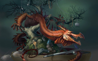 Dragon boat creatures tree neoplasticism - free fantasy wallpaper