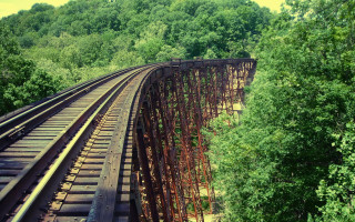Train bridge trees sunny colorized - a train track free wallpaper