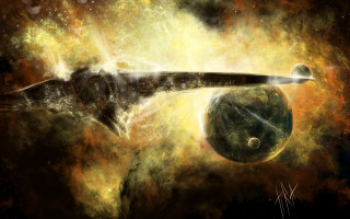 Spacecraft starry sky planet milkyway - a space ship free wallpaper for desktop