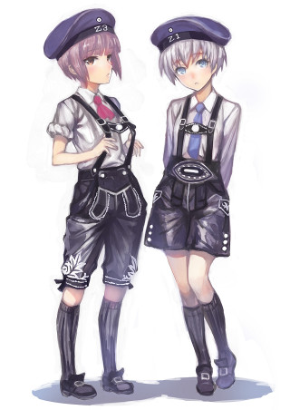 Anime 2girls hats ties sailor - two anime character free wallpaper for mobile