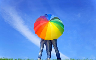 Rainbow umbrella grass blue sky - the grass free wallpaper