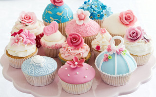 Cupcakes flowers bow pastel rococo - pastel free wallpaper