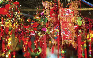 Christmas decorations hanging lights reindeer - vibrant colour free wallpaper