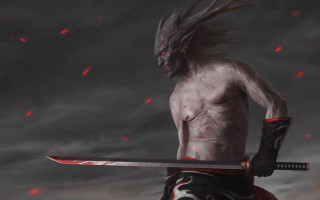 Dark demon faced swordman blood - a demon face free wallpaper