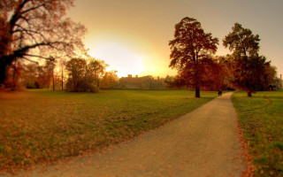 Park path autumn leaves sunset - a path in a park free wallpaper