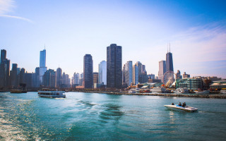 River city skyline boat ferris - tall free wallpaper