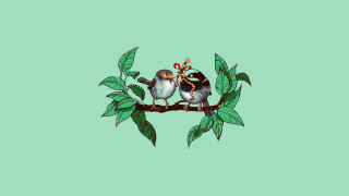 Birds branch leaves bow storybook - its neck free wallpaper