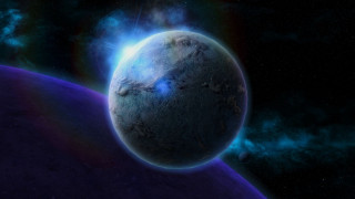 Blue planet starry night space - shown free wallpaper