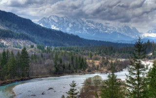 River forest mountains cloudy sky 5 - pine tree free wallpaper