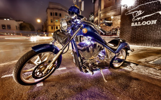 Blue motorcycle street night cityscape - cinematic photography free wallpaper