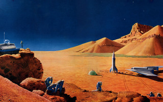 Desert space shuttle mountain retrofuturism - chesley bonestell free wallpaper