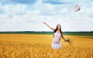 Woman field frisbee cheerful outstretched - cheerful free wallpaper