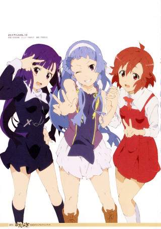 Anime girls standing hands up - a line free wallpaper for mobile