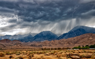 Storm mountains train landscape lightning - the track free wallpaper