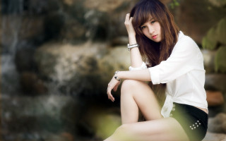 Woman rock waterfall bokeh jewelry - a waterfall in the background free wallpaper for desktop