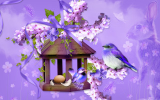 Purple bird flower birdcage rabbit - egg free wallpaper for desktop