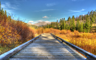 Wooden bridge mountain autumn nature - a wooden bridge free wallpaper