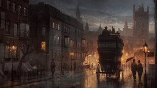 Gothic horse carriage city night - a painting of a horse free wallpaper