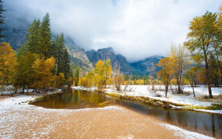 Snowy river forest mountains autumn - snow next free wallpaper for desktop