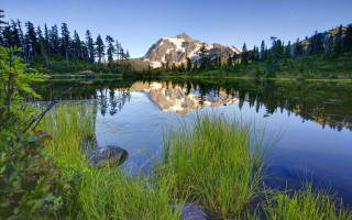 Mountain reflection lake forest grass - tall free wallpaper