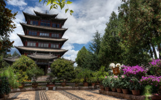 Pagoda garden potted plants flower - plant free wallpaper