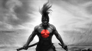 Man sword red circle bw - a red circle free wallpaper