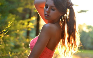 Pink dress woods portrait backlighting - a ponytail free wallpaper