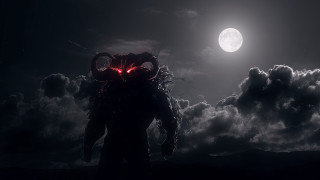Giant robot cloudy moon glowing - a full moon behind free wallpaper