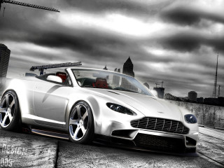 White sports car city skyline 3 - a crane in the background free wallpaper