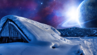 Snow house planet star night - a bright light free wallpaper for desktop