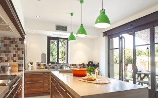 Kitchen island green lights large - diffuse lighting free wallpaper