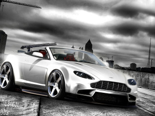 White sports car city skyline 4 - a crane in the background free wallpaper