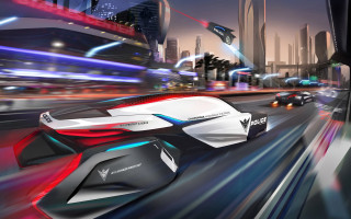 Futuristic car city night lights 2 - a city free wallpaper