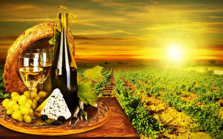 Vineyard sunset wine cheese grapes - two glass of wine free wallpaper for desktop