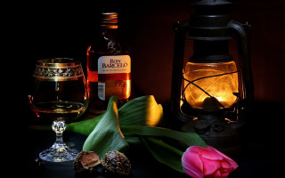 Wine glass flower candle stilllife - romantic free wallpaper