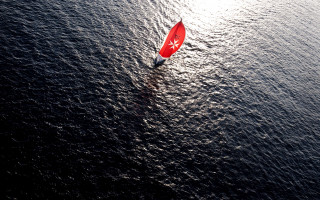 Red sailboat shoreline night sky - alexander calder free wallpaper